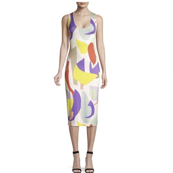 Alice & Olivia James abstract all over print bodycon midi dress 6 new - Picture 1 of 10